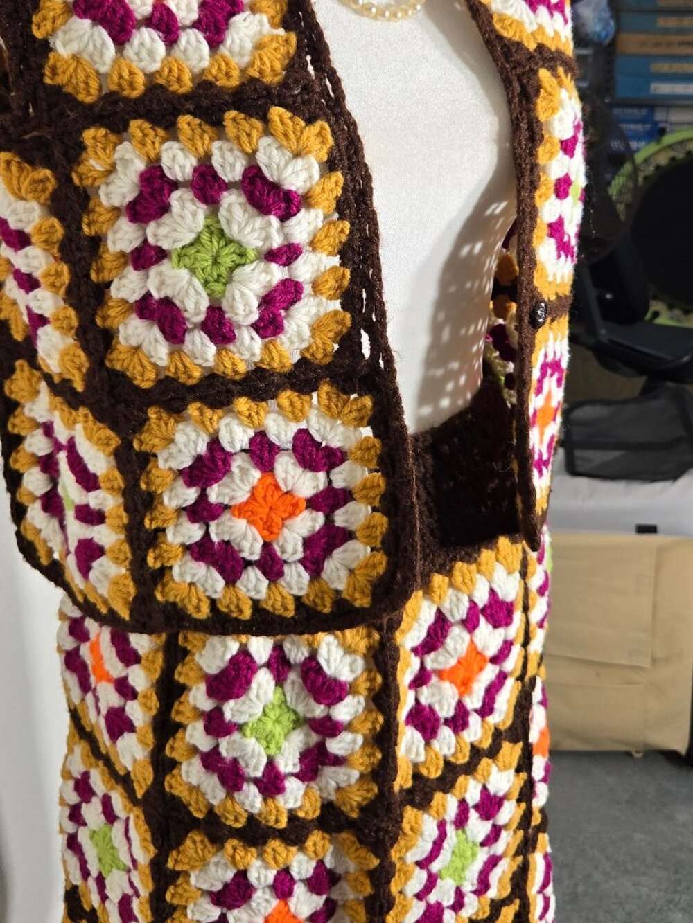 Vintage Crochet Granny Square Co-ord Set Vest Skirt Boho Festival - Never Worn
